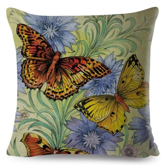 Vintage Europe Style ButteLight Blue Pattern Throw Pillow Covers Old Poster Pillowcase Cotton / Polyester Cushion Cover for Sofa Home Kids Room Butterfly Figure Embellished with Orchid Artistic Leaves Graphic Decorative Square Accent Pillow Case