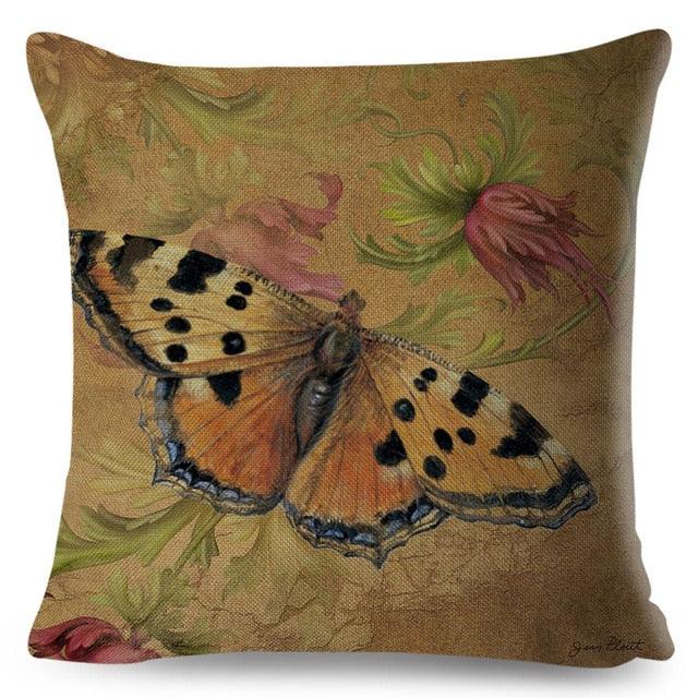 Vintage Europe Style ButteLight Blue Pattern Throw Pillow Covers Old Poster Pillowcase Cotton / Polyester Cushion Cover for Sofa Home Kids Room Butterfly Figure Embellished with Orchid Artistic Leaves Graphic Decorative Square Accent Pillow Case