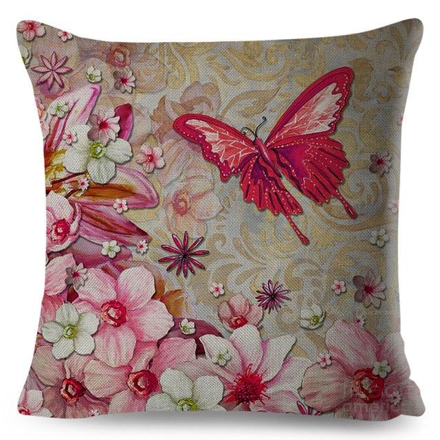 Vintage Europe Style ButteLight Blue Pattern Throw Pillow Covers Old Poster Pillowcase Cotton / Polyester Cushion Cover for Sofa Home Kids Room Butterfly Figure Embellished with Orchid Artistic Leaves Graphic Decorative Square Accent Pillow Case