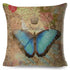 Vintage Europe Style ButteLight Blue Pattern Throw Pillow Covers Old Poster Pillowcase Cotton / Polyester Cushion Cover for Sofa Home Kids Room Butterfly Figure Embellished with Orchid Artistic Leaves Graphic Decorative Square Accent Pillow Case