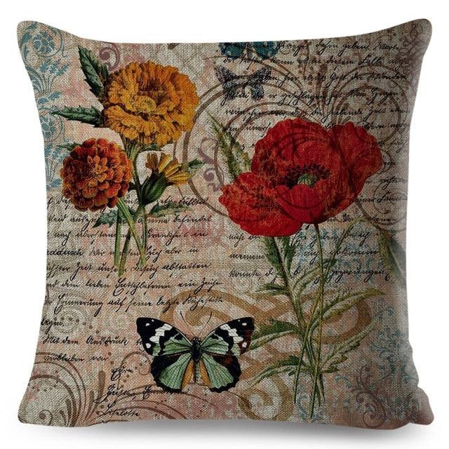 Vintage Europe Style ButteLight Blue Pattern Throw Pillow Covers Old Poster Pillowcase Cotton / Polyester Cushion Cover for Sofa Home Kids Room Butterfly Figure Embellished with Orchid Artistic Leaves Graphic Decorative Square Accent Pillow Case