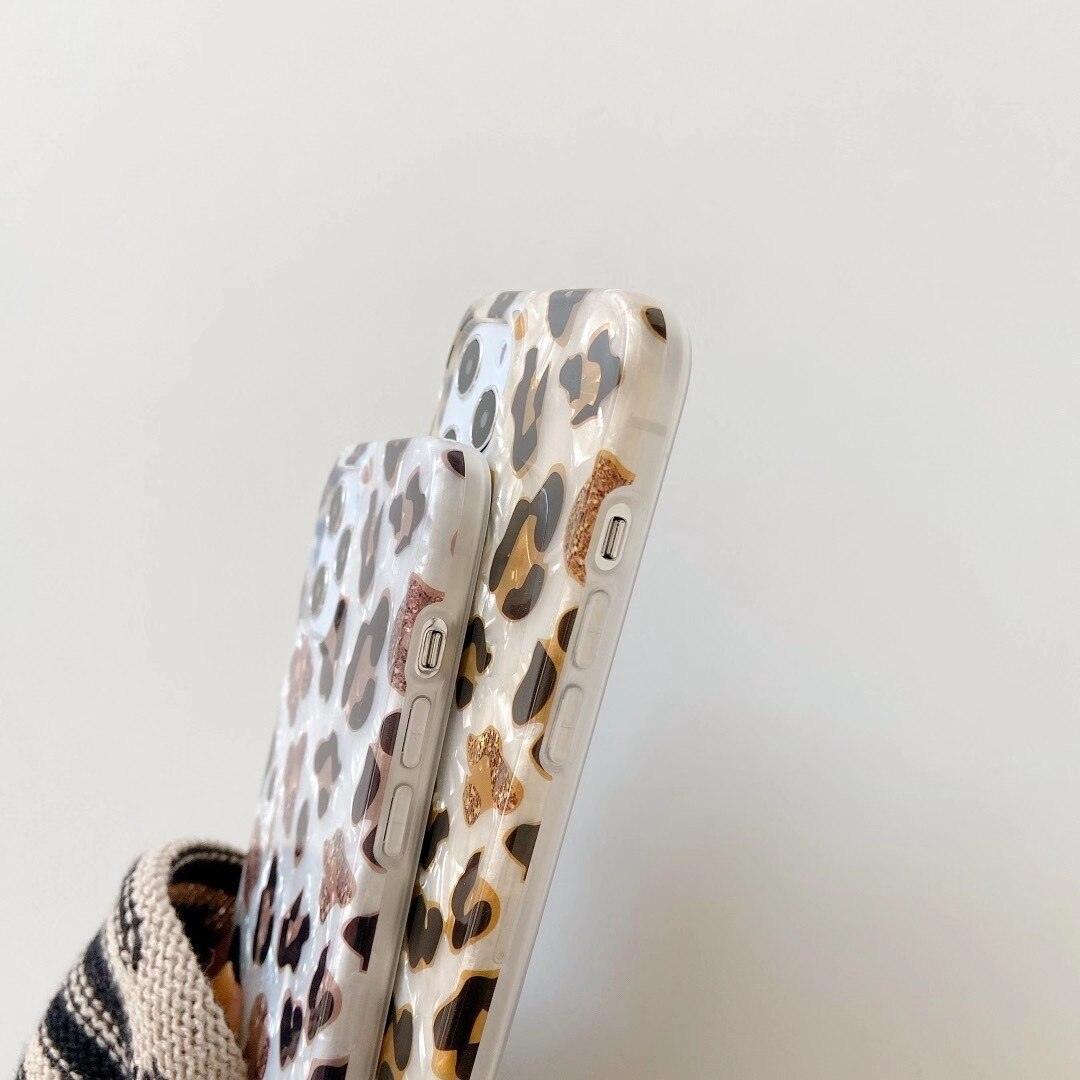 Vintage Glitter Leopard Print Phone Case for iPhone 13 12 11 14 Pro Max Leopard Marble Cover Cute Print Pattern Vintage Cheetah Glitter Translucent Clear Soft Slim Protective Phone Case for Women