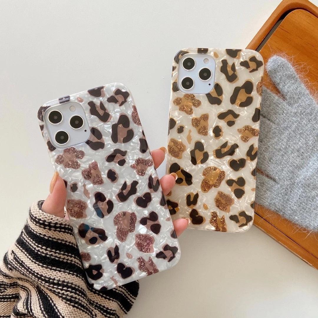 Vintage Glitter Leopard Print Phone Case for iPhone 13 12 11 14 Pro Max Leopard Marble Cover Cute Print Pattern Vintage Cheetah Glitter Translucent Clear Soft Slim Protective Phone Case for Women