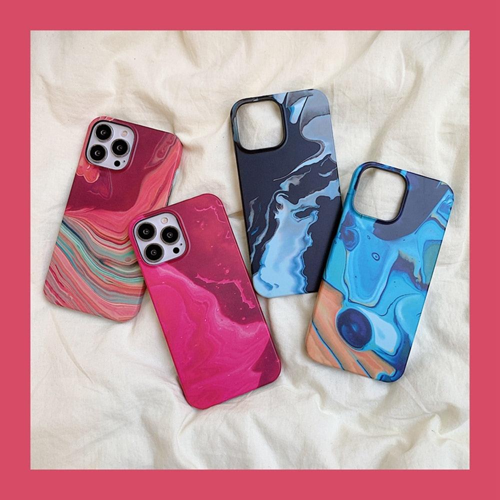 Vintage Marble Phone Case For iPhone 13 11 12 Mini Pro Max Luxury Watercolor Shockproof Hard Cover Design with Full Body Camera Lens Protection Cute Soft Slim Flexible Fit Silicone Phone Cover Cases for iPhone