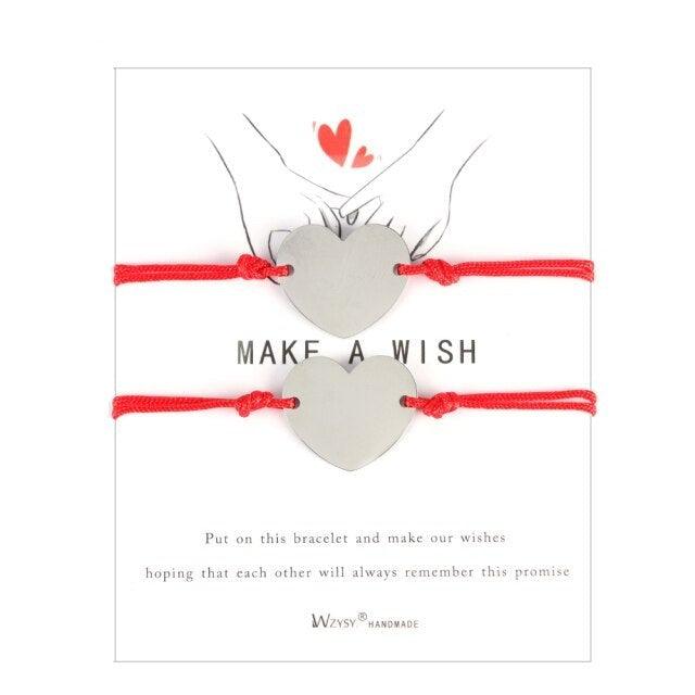 Vintage Shaped Stainless Steel Charm Couple Friendship Bracelets Wish Card Hand Woven Rope Bracelet For Women Teen Girls Adjustable Christmas Heart Shaped Stainless Steel Bracelet