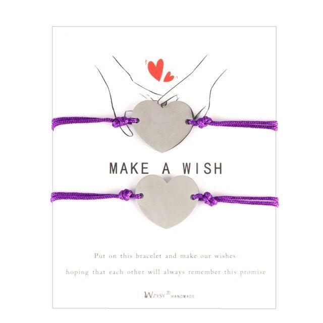 Vintage Shaped Stainless Steel Charm Couple Friendship Bracelets Wish Card Hand Woven Rope Bracelet For Women Teen Girls Adjustable Christmas Heart Shaped Stainless Steel Bracelet