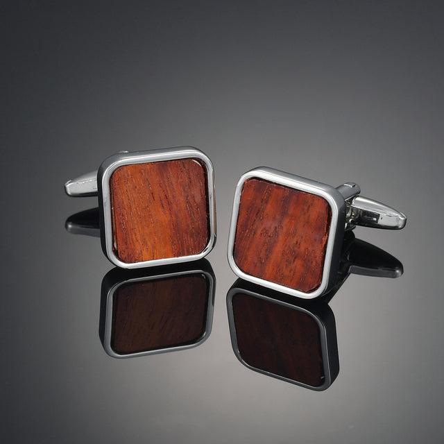 Vintage Square Wooden Cufflinks Men Business Cuffs Solid Wood Pattern Retro Sleeve Cuff Links Wedding Business Gift For Men Formal Occasions