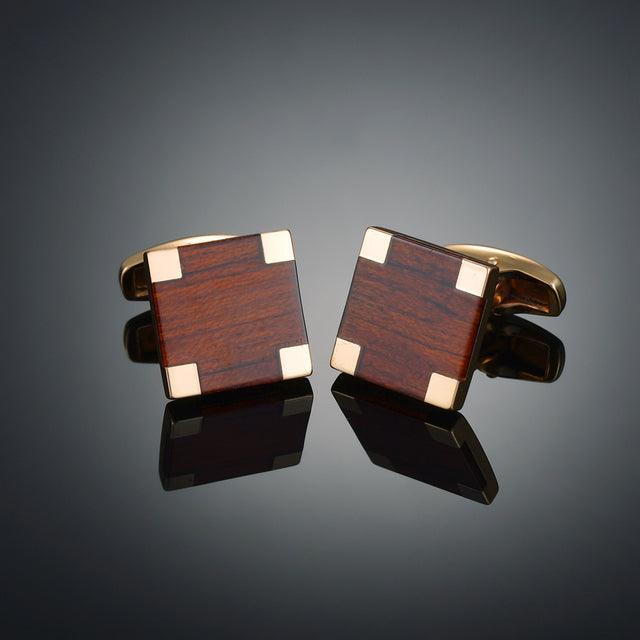 Vintage Square Wooden Cufflinks Men Business Cuffs Solid Wood Pattern Retro Sleeve Cuff Links Wedding Business Gift For Men Formal Occasions