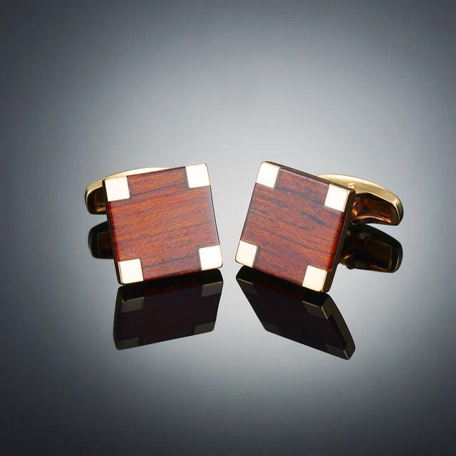 Vintage Square Wooden Cufflinks Men Business Cuffs Solid Wood Pattern Retro Sleeve Cuff Links Wedding Business Gift For Men Formal Occasions