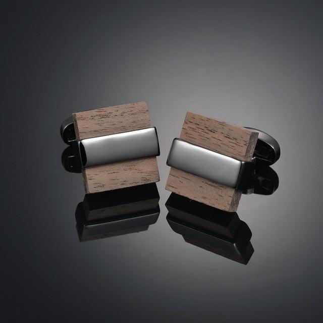 Vintage Square Wooden Cufflinks Men Business Cuffs Solid Wood Pattern Retro Sleeve Cuff Links Wedding Business Gift For Men Formal Occasions