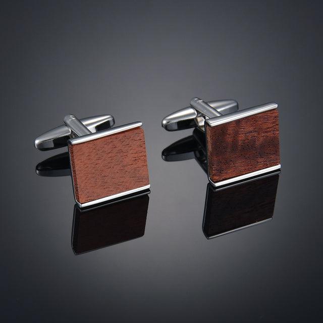 Vintage Square Wooden Cufflinks Men Business Cuffs Solid Wood Pattern Retro Sleeve Cuff Links Wedding Business Gift For Men Formal Occasions