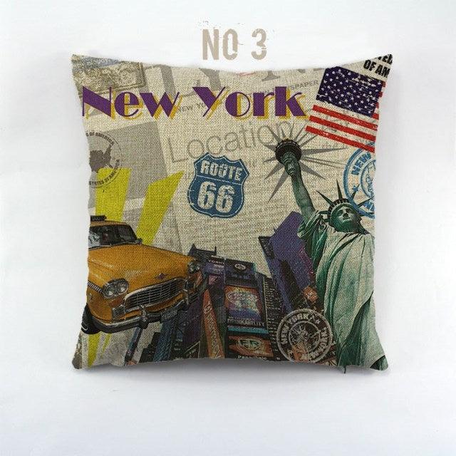 Vintage Style Pillow Covers New York London Paris City Printed Skyscraper Linen Polyester Cushion Covers For Home Sofa  New York London Paris Decorative Square Pillow Case for Home Bedroom Living Room Cushion Cover 45x45cm
