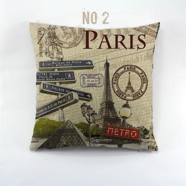 Vintage Style Pillow Covers New York London Paris City Printed Skyscraper Linen Polyester Cushion Covers For Home Sofa  New York London Paris Decorative Square Pillow Case for Home Bedroom Living Room Cushion Cover 45x45cm