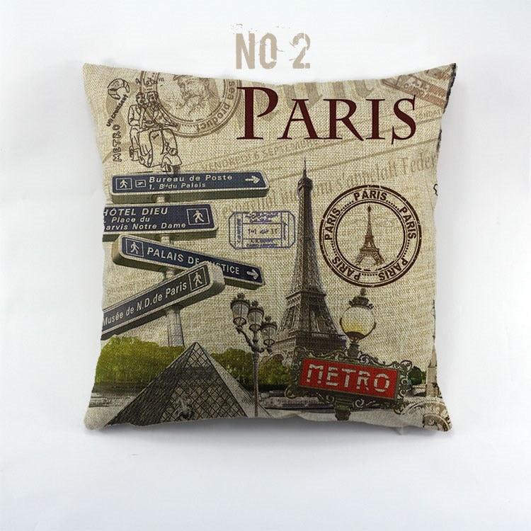 Vintage Style Pillow Covers New York London Paris City Printed Skyscraper Linen Polyester Cushion Covers For Home Sofa  New York London Paris Decorative Square Pillow Case for Home Bedroom Living Room Cushion Cover 45x45cm