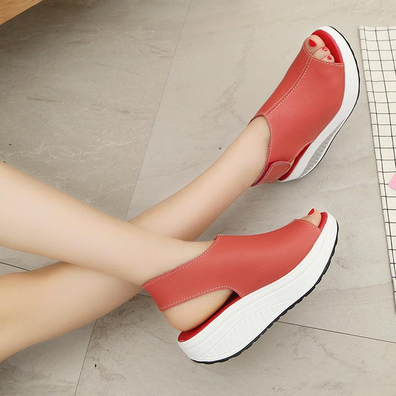 Vintage Women Platform Sandals Leather Sandals Open Toe Design Casual Women Walk Shoes Soft PU Leather Vintage Summer Casual Non-Slip Beach Platform Shoes Sandals