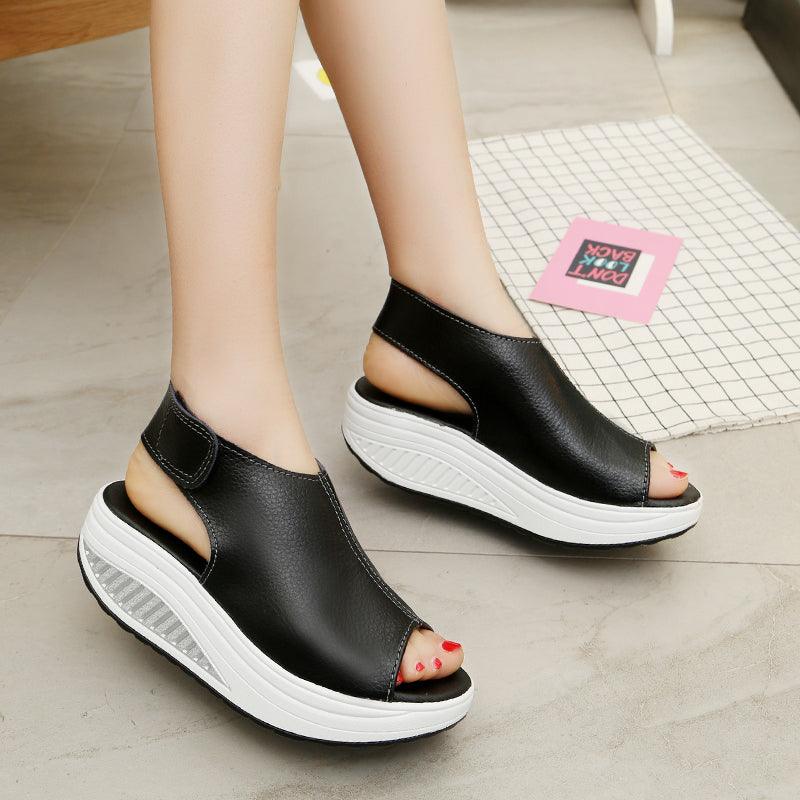 Vintage Women Platform Sandals Leather Sandals Open Toe Design Casual Women Walk Shoes Soft PU Leather Vintage Summer Casual Non-Slip Beach Platform Shoes Sandals