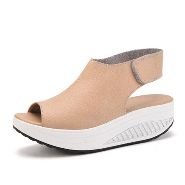 Vintage Women Platform Sandals Leather Sandals Open Toe Design Casual Women Walk Shoes Soft PU Leather Vintage Summer Casual Non-Slip Beach Platform Shoes Sandals