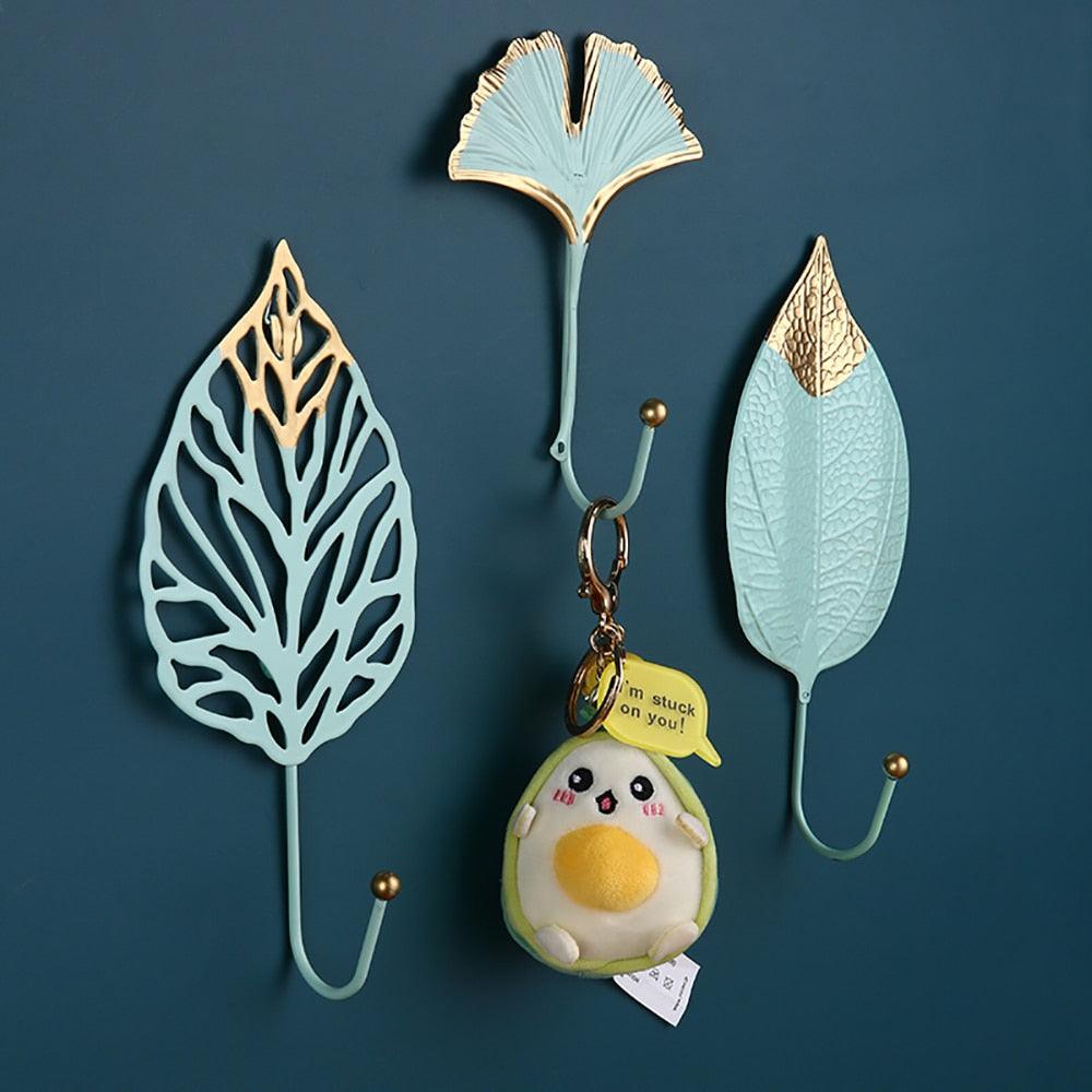 Wall Coat Rack Clothes Hanger Home Decoration Accessories Wall Hooks for Hanging Clothes Blue Leaves/Golden Leaves Home Storage Decorative Leaves Iron Hooks Tropic Plant Wall Mounted Single Clothes Hangers Decorative Hanger Hanging Hooks