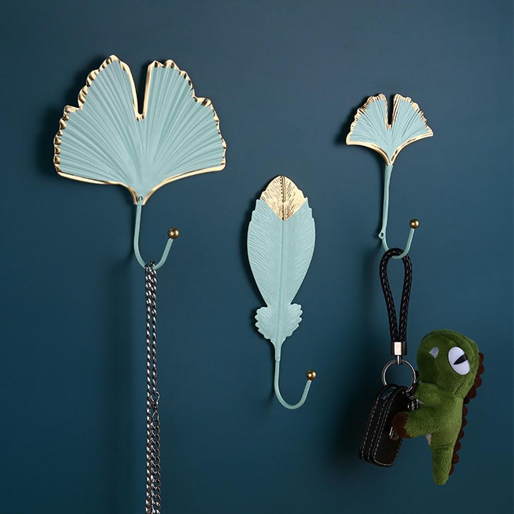 Wall Coat Rack Clothes Hanger Home Decoration Accessories Wall Hooks for Hanging Clothes Blue Leaves/Golden Leaves Home Storage Decorative Leaves Iron Hooks Tropic Plant Wall Mounted Single Clothes Hangers Decorative Hanger Hanging Hooks
