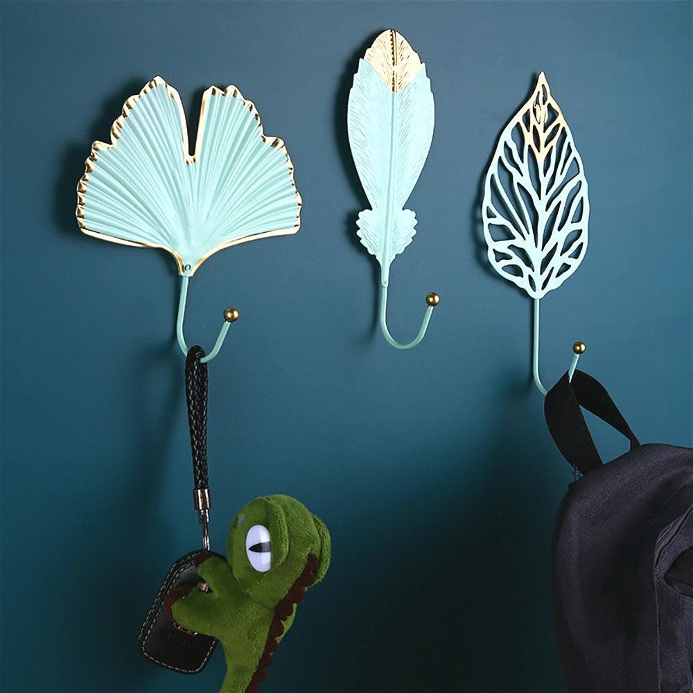 Wall Coat Rack Clothes Hanger Home Decoration Accessories Wall Hooks for Hanging Clothes Blue Leaves/Golden Leaves Home Storage Decorative Leaves Iron Hooks Tropic Plant Wall Mounted Single Clothes Hangers Decorative Hanger Hanging Hooks