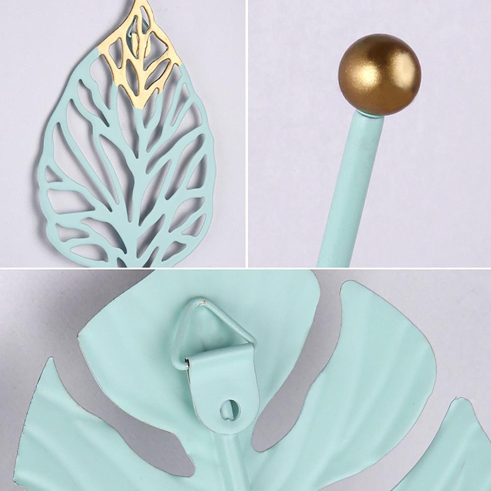Wall Coat Rack Clothes Hanger Home Decoration Accessories Wall Hooks for Hanging Clothes Blue Leaves/Golden Leaves Home Storage Decorative Leaves Iron Hooks Tropic Plant Wall Mounted Single Clothes Hangers Decorative Hanger Hanging Hooks