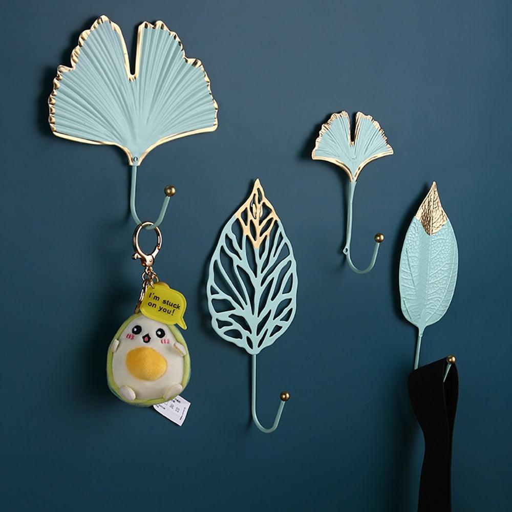 Wall Coat Rack Clothes Hanger Home Decoration Accessories Wall Hooks for Hanging Clothes Blue Leaves/Golden Leaves Home Storage Decorative Leaves Iron Hooks Tropic Plant Wall Mounted Single Clothes Hangers Decorative Hanger Hanging Hooks