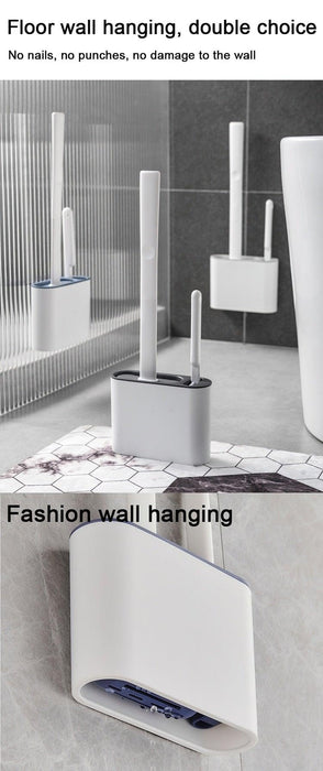 Wall Hanging Toilet Brush with Holder Set Silicone Bristles For Floor Bathroom Cleaning Toilet Brush And Holder Set Wall-Hanging Landing Toilet Bowl Brush Household Hotel Cleaner With Small Brush For Bathroom