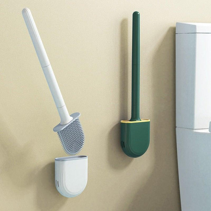 Wall-Mounted Silicone Toilet Brush Wash Toilet Accessories With Holder Soft Bristles Brushes Set Bathroom Cleaning Tool Toilet Brush Set Silicone Toilet Brush With Holder Wall Mounted With Toilet Bowl Brush And Holder Bendable Brush Head Holder