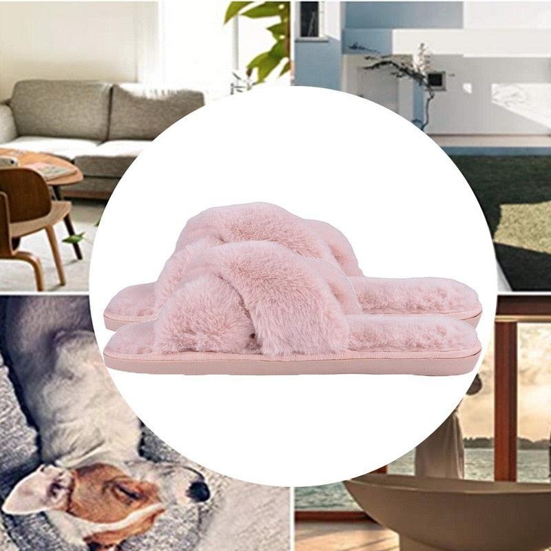Warm Fluffy Slippers Women Faux Fur Slipper Indoor Floor Slides Flat Soft Furry House Warm Comfortable Fuzzy Furry Bedroom Slippers Indoor Cozy Memory Foam Anti-Slip Flip Flops