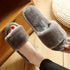 Warm Fluffy Slippers Women Faux Fur Slipper Indoor Floor Slides Flat Soft Furry House Warm Comfortable Fuzzy Furry Bedroom Slippers Indoor Cozy Memory Foam Anti-Slip Flip Flops