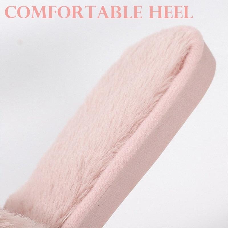 Warm Fluffy Slippers Women Faux Fur Slipper Indoor Floor Slides Flat Soft Furry House Warm Comfortable Fuzzy Furry Bedroom Slippers Indoor Cozy Memory Foam Anti-Slip Flip Flops