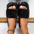 Warm Fluffy Slippers Women Faux Fur Slipper Indoor Floor Slides Flat Soft Furry House Warm Comfortable Fuzzy Furry Bedroom Slippers Indoor Cozy Memory Foam Anti-Slip Flip Flops