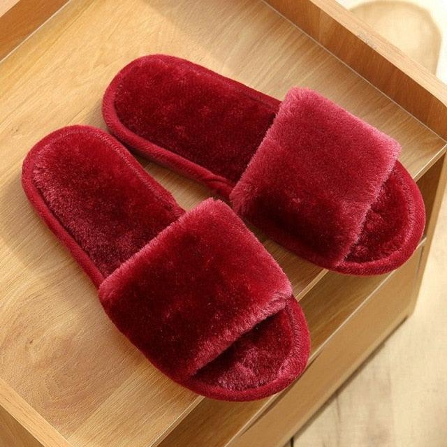 Warm Fluffy Slippers Women Faux Fur Slipper Indoor Floor Slides Flat Soft Furry House Warm Comfortable Fuzzy Furry Bedroom Slippers Indoor Cozy Memory Foam Anti-Slip Flip Flops