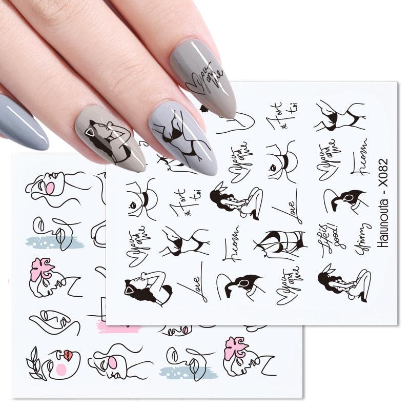 Water Nail Stickers Women Face Sketch Abstract Butterfly Image Sexy Girl Nail Art Decor Sliders Manicures For Nails Decoration Decal Self-Adhesive 3D Wave Design Decoration for Women Girls Tape Nail Art Stickers Decal Decoration