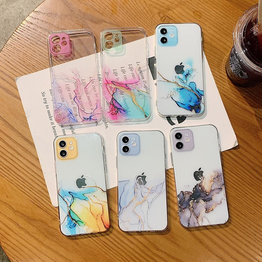 Watercolor Painting Phone Case for IPhone 13 12 11 Pro Max 14 Clear Shockproof Cover Marble Clear Watercolor Painting Soft Shockproof Protective Slim Cover for iPhone