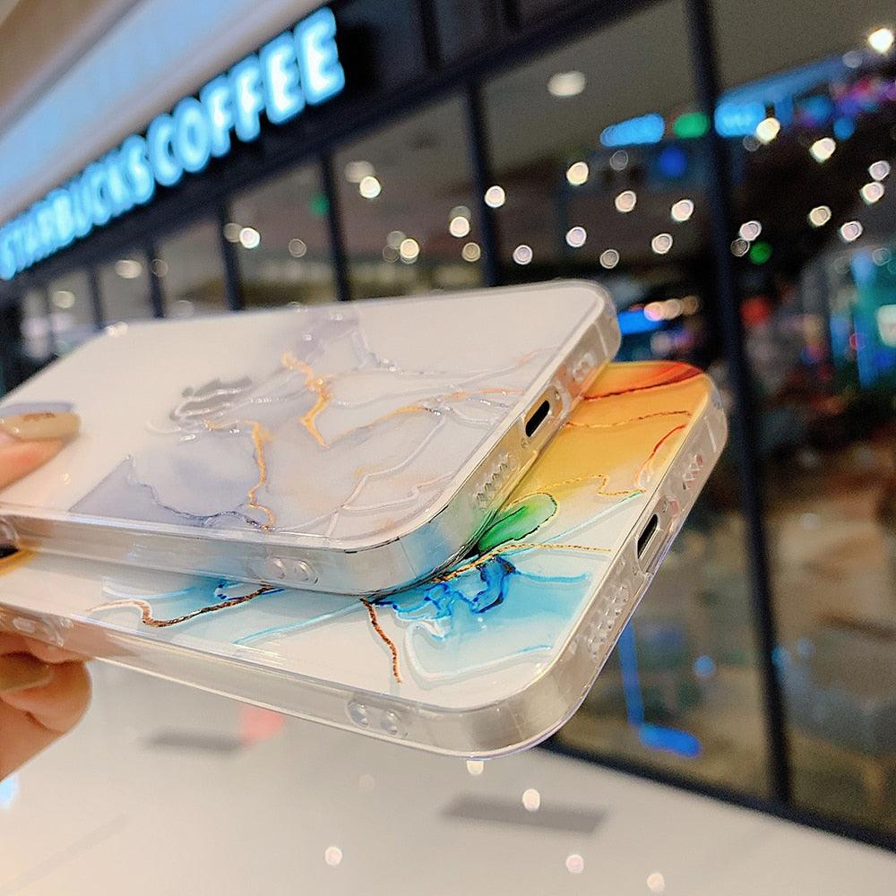 Watercolor Painting Phone Case for IPhone 13 12 11 Pro Max 14 Clear Shockproof Cover Marble Clear Watercolor Painting Soft Shockproof Protective Slim Cover for iPhone