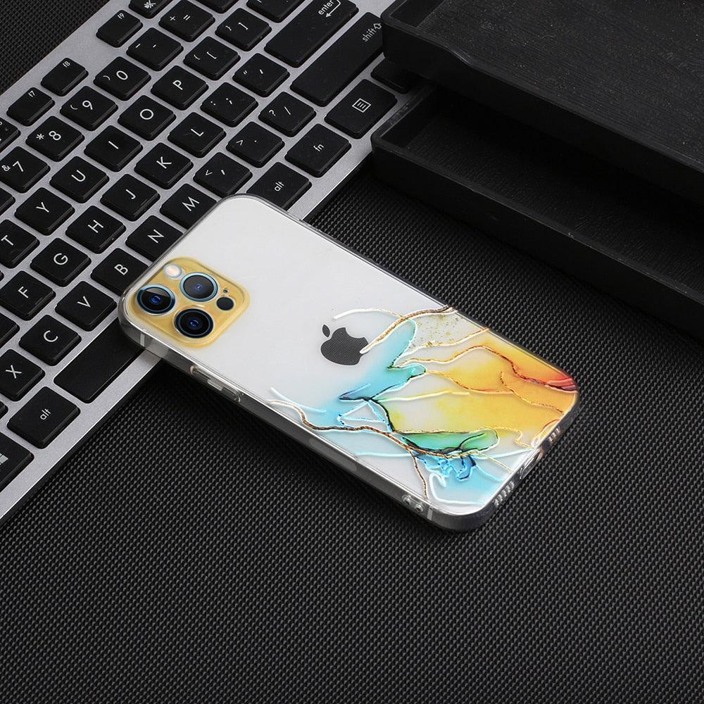 Watercolor Painting Phone Case for IPhone 13 12 11 Pro Max 14 Clear Shockproof Cover Marble Clear Watercolor Painting Soft Shockproof Protective Slim Cover for iPhone