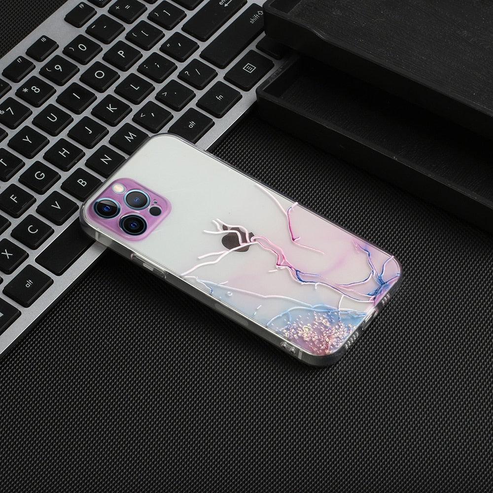 Watercolor Painting Phone Case for IPhone 13 12 11 Pro Max 14 Clear Shockproof Cover Marble Clear Watercolor Painting Soft Shockproof Protective Slim Cover for iPhone