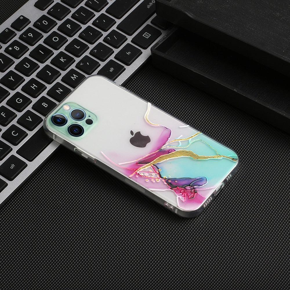 Watercolor Painting Phone Case for IPhone 13 12 11 Pro Max 14 Clear Shockproof Cover Marble Clear Watercolor Painting Soft Shockproof Protective Slim Cover for iPhone