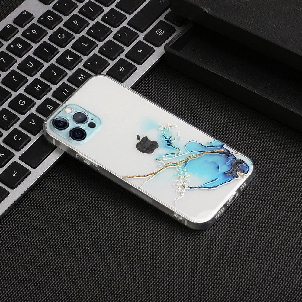 Watercolor Painting Phone Case for IPhone 13 12 11 Pro Max 14 Clear Shockproof Cover Marble Clear Watercolor Painting Soft Shockproof Protective Slim Cover for iPhone