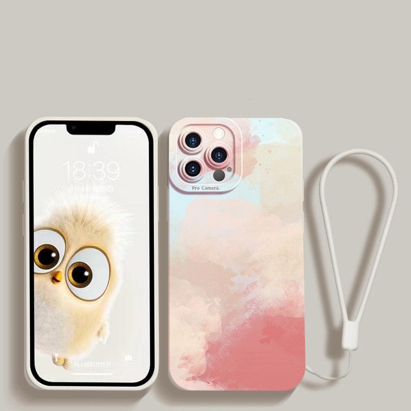 Watercolor Painting Phone Case For Xiaomi Mi 11 Lite 12 11T 10T Poco X4 M4 Pro X3 Redmi 10C Note 11 11S 10 9 With Lanyard Cover Aesthetic New Design Shockproof Unique Soft Bumper Case Cover
