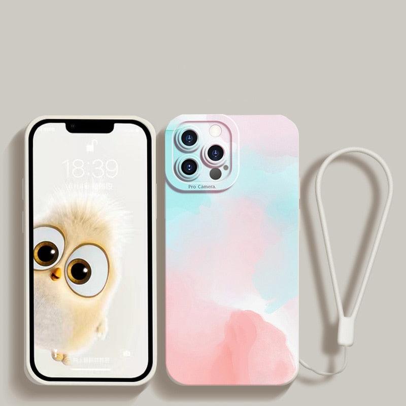Watercolor Painting Phone Case For Xiaomi Mi 11 Lite 12 11T 10T Poco X4 M4 Pro X3 Redmi 10C Note 11 11S 10 9 With Lanyard Cover Aesthetic New Design Shockproof Unique Soft Bumper Case Cover