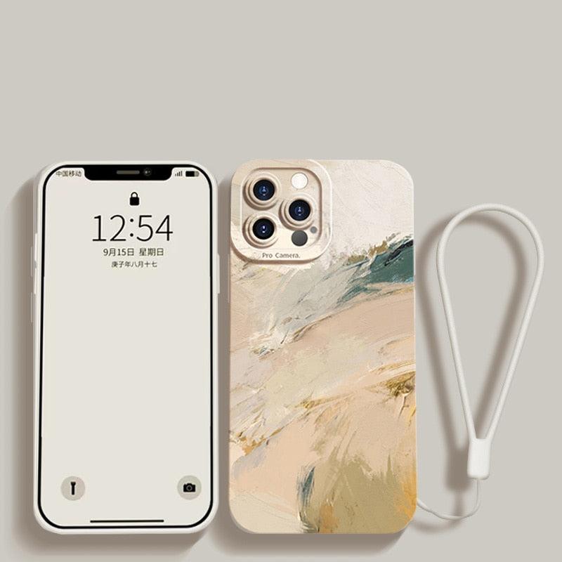 Watercolor Painting Phone Case For Xiaomi Mi 11 Lite 12 11T 10T Poco X4 M4 Pro X3 Redmi 10C Note 11 11S 10 9 With Lanyard Cover Aesthetic New Design Shockproof Unique Soft Bumper Case Cover
