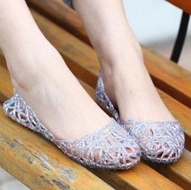 Wedding Summer Women Sandals Breathable Shoes Crystal Charming Sandals Women's Beach Shoes Slip On Crystal Summer Soft Hollow Glitter Shoes Slip-on Flats Sandals