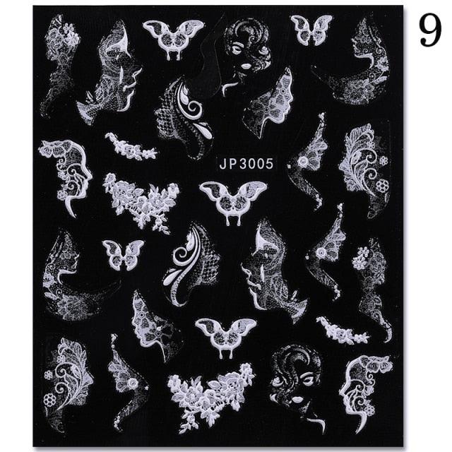 White Embossed Flower Lace 5D Sticker Decal Wedding Nail Art Designs Floral Flower Transfer Decal  Geometry  3D Wave Design Decoration for Women Girls Tape Nail Art Stickers Decal Decoration Geometry Transfer Decals Nail Art Decorations Decoration Decal