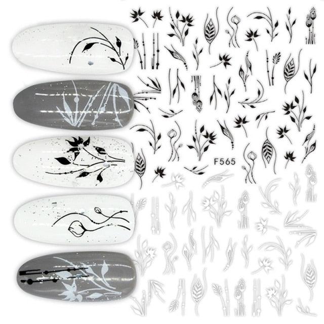 White Embossed Flower Lace 5D Sticker Decal Wedding Nail Art Designs Floral Flower Transfer Decal  Geometry  3D Wave Design Decoration for Women Girls Tape Nail Art Stickers Decal Decoration Geometry Transfer Decals Nail Art Decorations Decoration Decal
