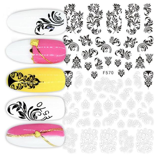 White Embossed Flower Lace 5D Sticker Decal Wedding Nail Art Designs Floral Flower Transfer Decal  Geometry  3D Wave Design Decoration for Women Girls Tape Nail Art Stickers Decal Decoration Geometry Transfer Decals Nail Art Decorations Decoration Decal