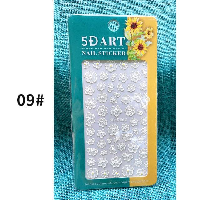 White Embossed Flower Lace 5D Sticker Decal Wedding Nail Art Designs Floral Flower Transfer Decal  Geometry  3D Wave Design Decoration for Women Girls Tape Nail Art Stickers Decal Decoration Geometry Transfer Decals Nail Art Decorations Decoration Decal