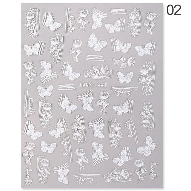 White Embossed Flower Lace 5D Sticker Decal Wedding Nail Art Designs Floral Flower Transfer Decal  Geometry  3D Wave Design Decoration for Women Girls Tape Nail Art Stickers Decal Decoration Geometry Transfer Decals Nail Art Decorations Decoration Decal