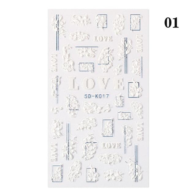 White Embossed Flower Lace Sticker Decal Wedding Nail Art Designs Floral Butterfly Japanese Manicures Nail Decoration Metallic Curve Strip Line Nail Decal Self-Adhesive 3D Wave Design Decoration for Women Girls Adhesive Striping Tape Nail Art Stickers